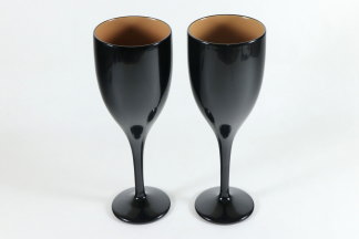 木製漆塗のワインカップ 黒内白塗